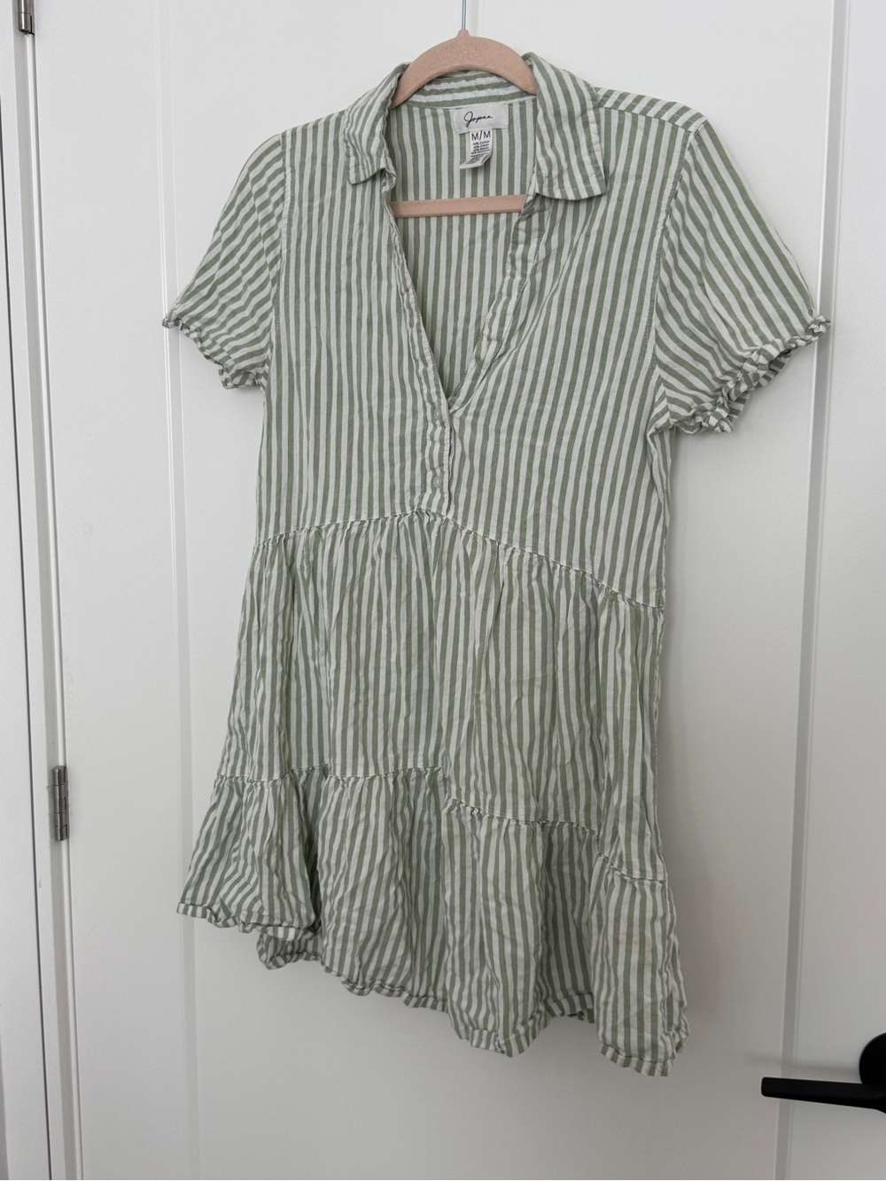 Green Striped V-Neck Tiered Women’s Top